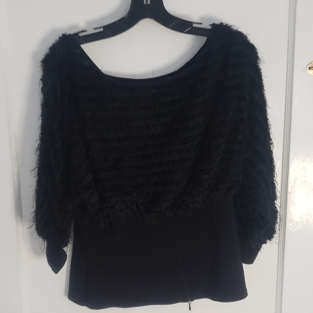 Joseph Ribkoff Top Womens 12 Black Fitted Waist Pullover Fringe Blouse